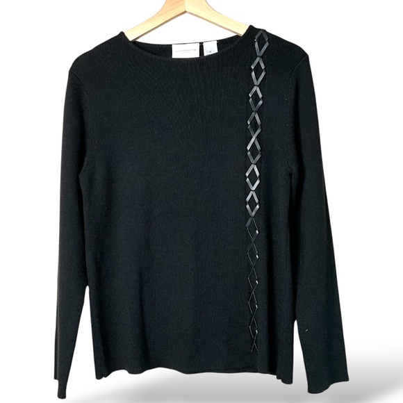 LIZ CLAIBORNE Liz Sport Black Merino Wool Blend Long Sleeve Crew Neck Sweater M - Picture 1 of 7